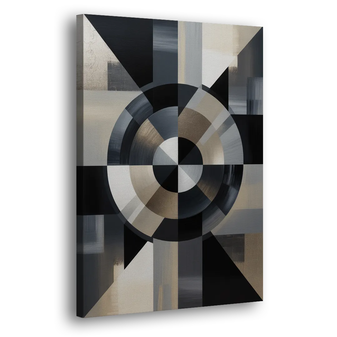 Geometric Harmony Black and Grey Abstract Side - Canvas Wall Art