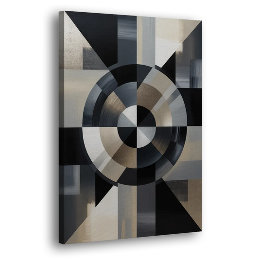 Geometric Harmony Black and Grey Abstract Side - Canvas Wall Art