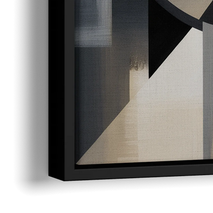 Geometric Harmony Black and Grey Abstract - Close-Up Black Frame Canvas