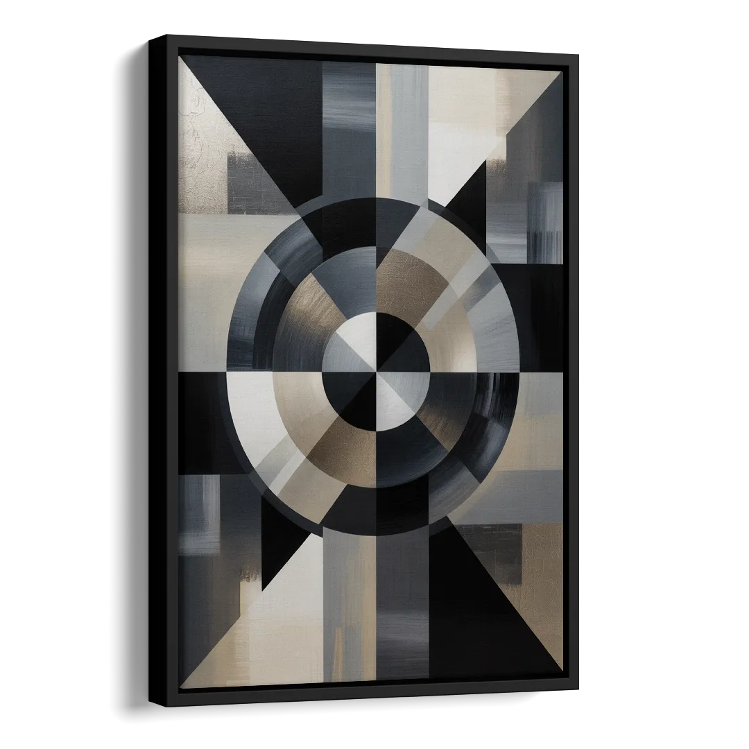 Geometric Harmony Black and Grey Abstract Side - Black Canvas Wall Art