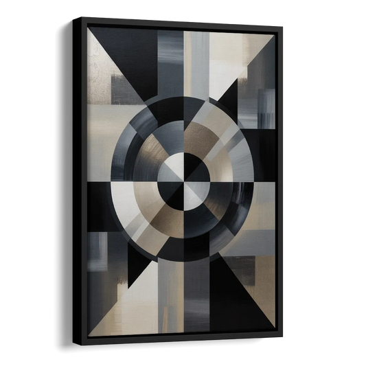 Geometric Harmony Black and Grey Abstract Side - Black Canvas Wall Art