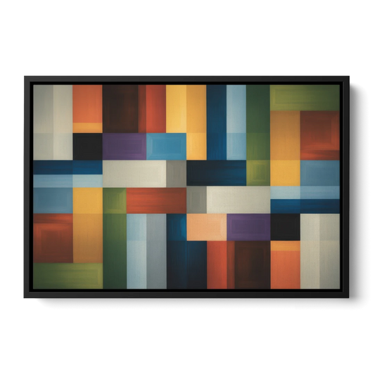 Geometric Harmony Colorful Abstract - Black Framed Canvas Wall Art - Front