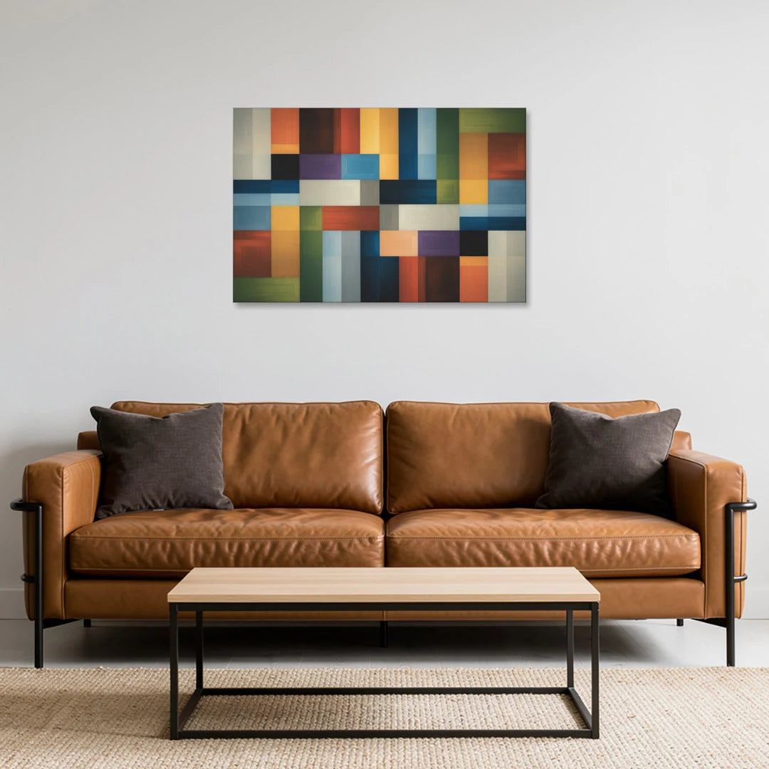Geometric Harmony Colorful Abstract - Canvas Wall Art - Sofa - 36x24