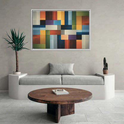Geometric Harmony Colorful Abstract - Living Room White Frame Canvas