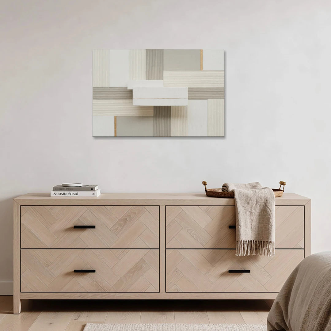 Geometric Harmony in White Abstract - Canvas Wall Art - Coffee Table - 36x24