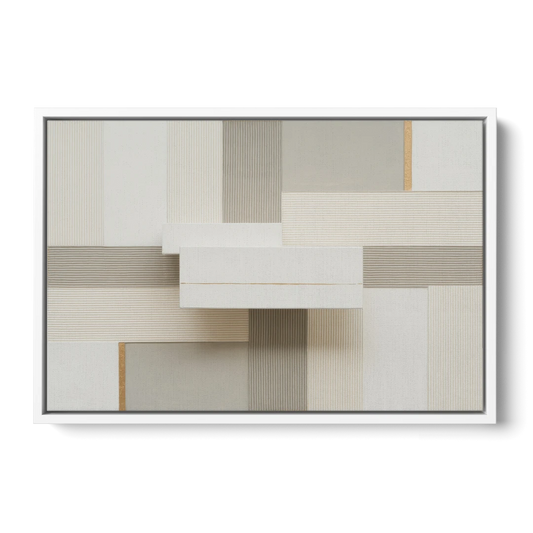 Geometric Harmony in White Abstract - White Framed Canvas Wall Art - Front