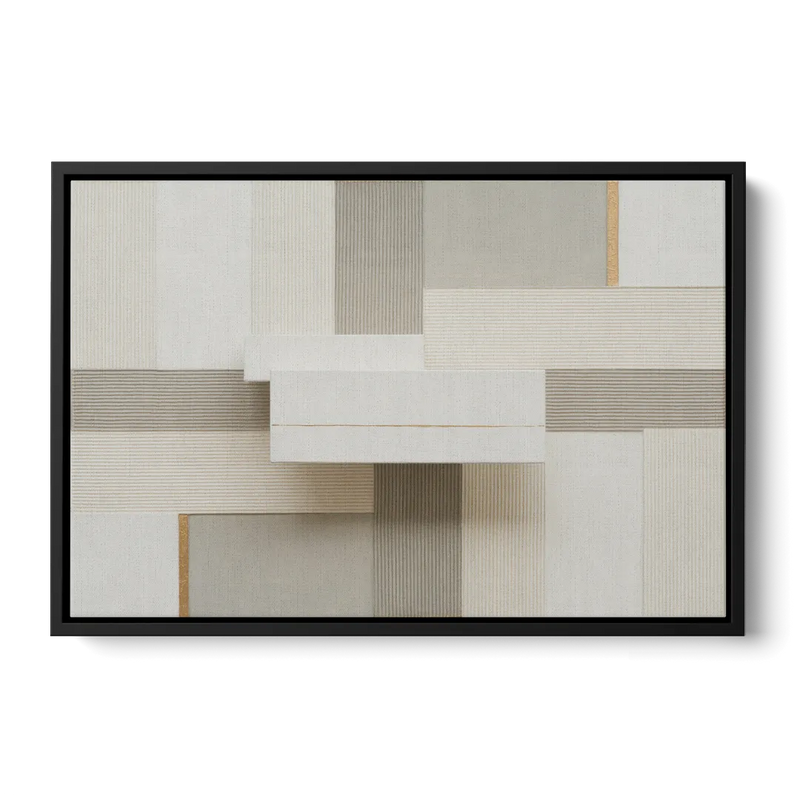 Geometric Harmony in White Abstract Front - Black Canvas Wall Art