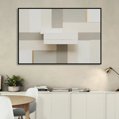 Geometric Harmony in White Abstract Living Room - Black Canvas Wall Art