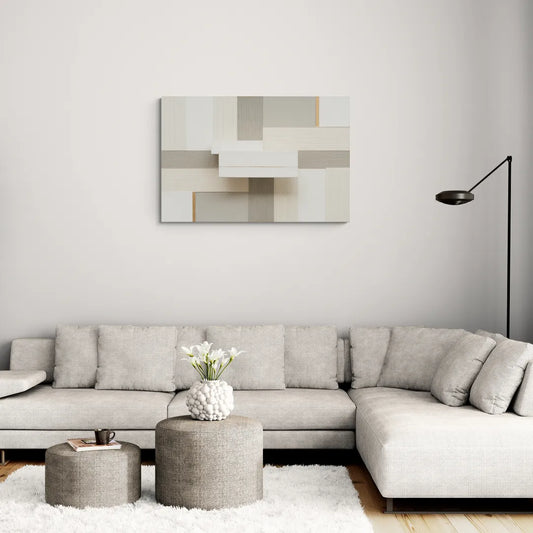 Geometric Harmony in White Abstract - Canvas Wall Art Living Room