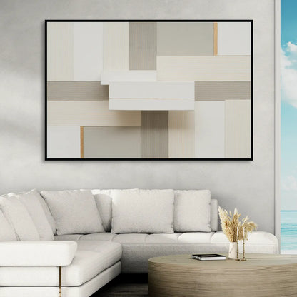 Geometric Harmony in White Abstract Sitting Room - Black Canvas Wall Art