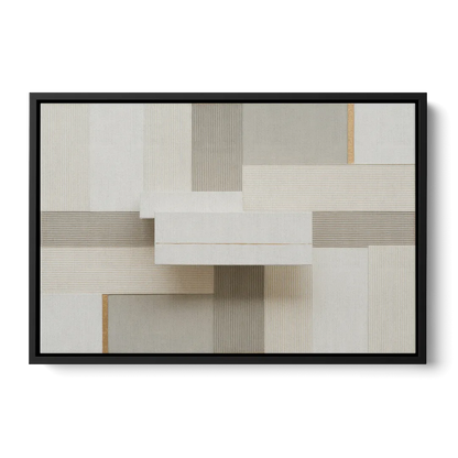 Geometric Harmony in White Abstract - Black Frame Canvas