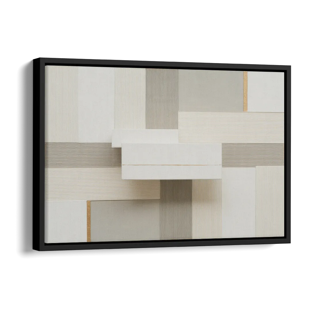 Geometric Harmony in White Abstract Side - Black Canvas Wall Art
