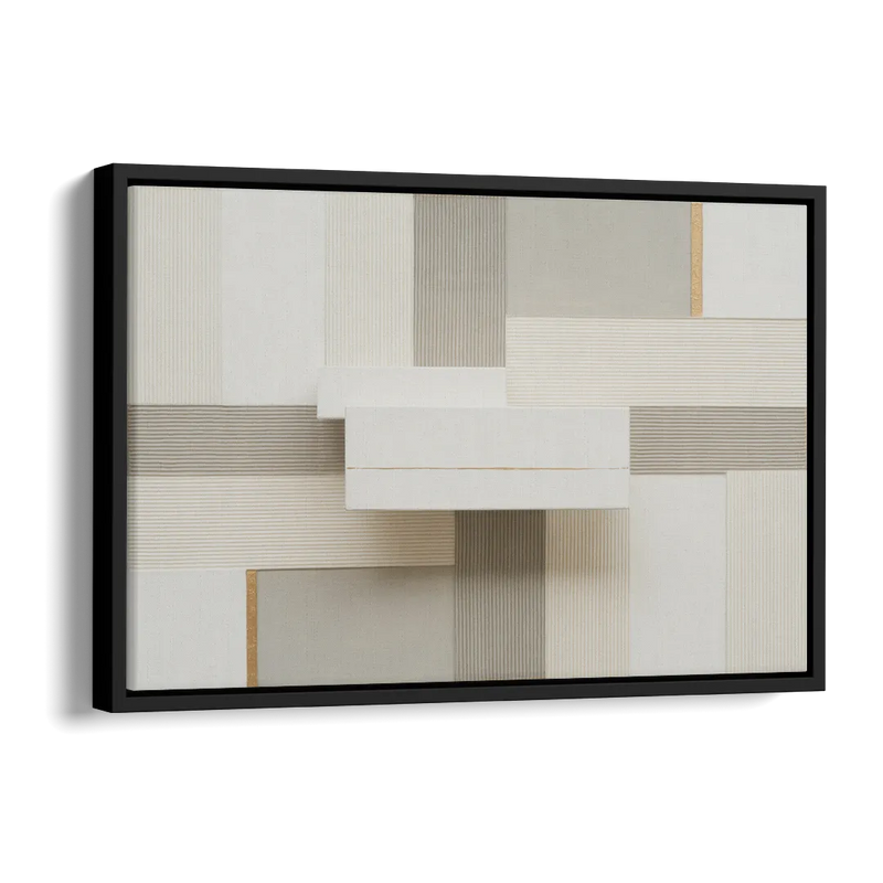 Geometric Harmony in White Abstract Side - Black Canvas Wall Art
