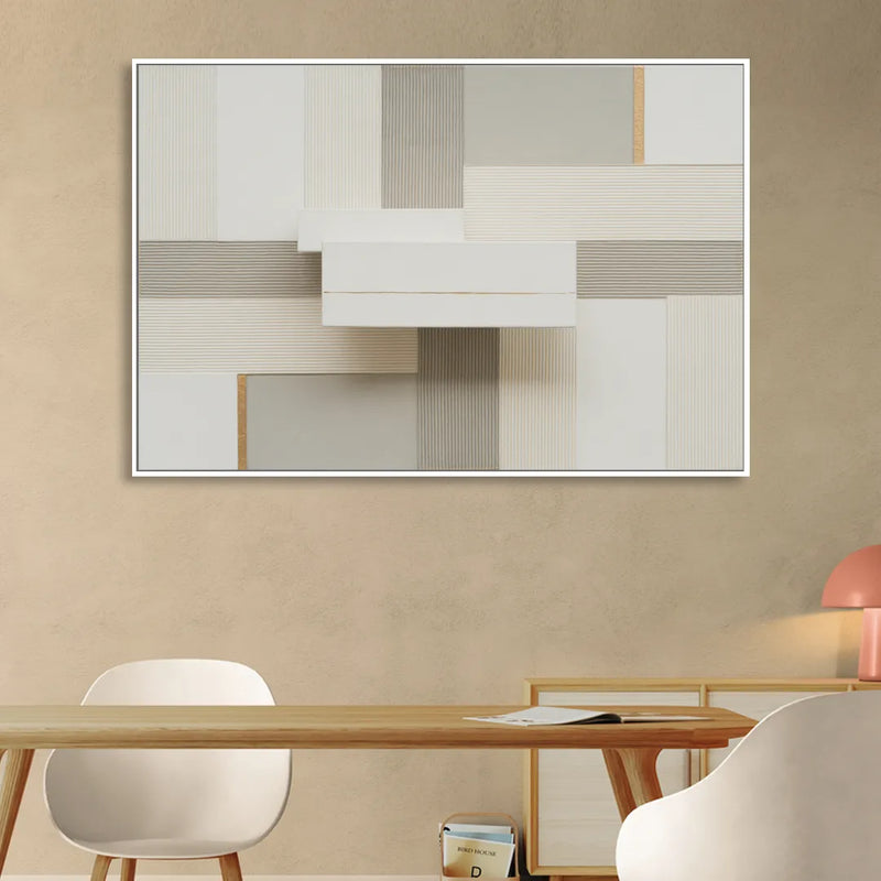 Geometric Harmony in White Abstract Sitting Room - White Canvas Wall Art