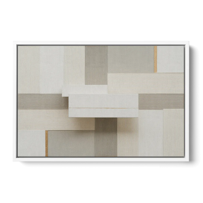 Geometric Harmony in White Abstract - White Frame Canvas