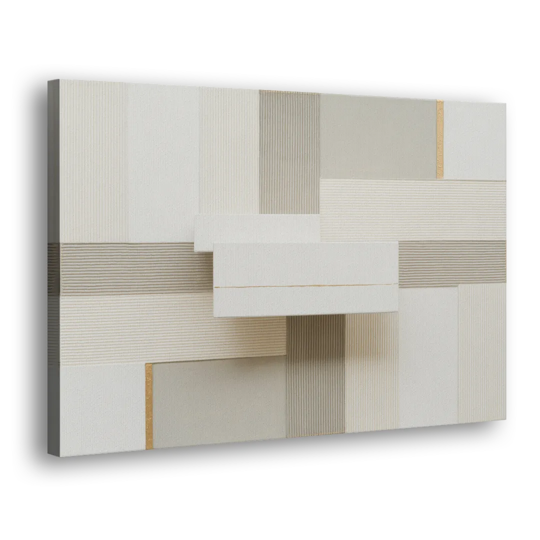 Geometric Harmony in White Abstract Side - Canvas Wall Art