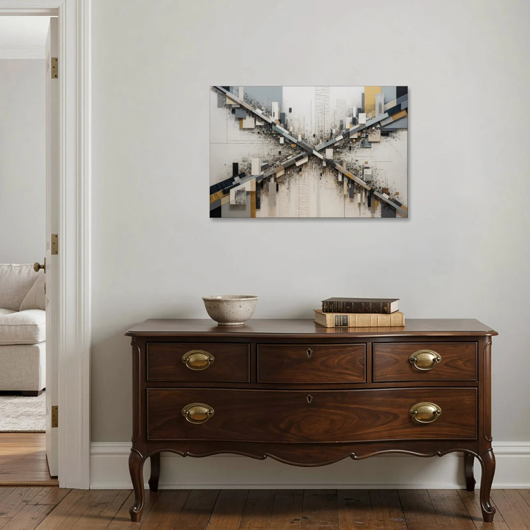 Geometric Urban Elegance White Abstract - Canvas Wall Art - Coffee Table - 36x24