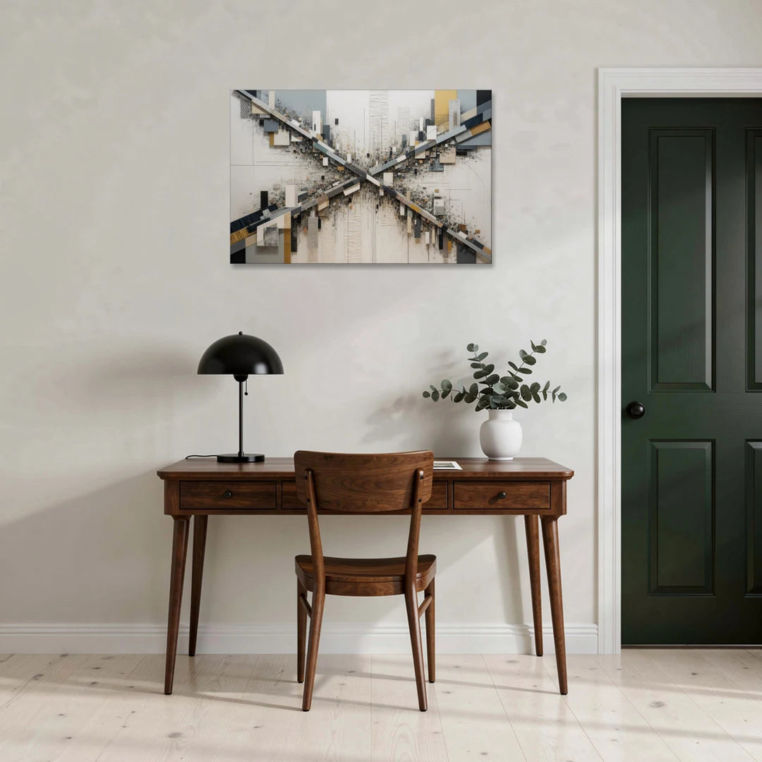Geometric Urban Elegance White Abstract - Canvas Wall Art - Office - 36x24