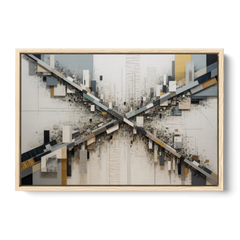 Geometric Urban Elegance White Abstract - Oak Framed Canvas Wall Art - Front