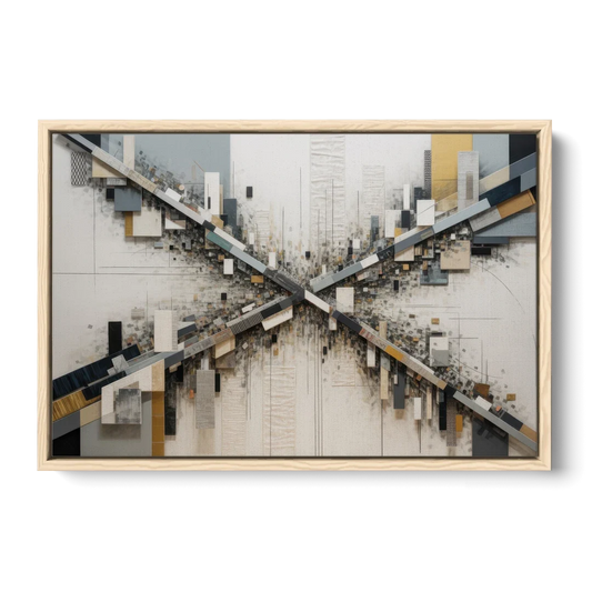 Geometric Urban Elegance White Abstract - Oak Framed Canvas Wall Art - Front