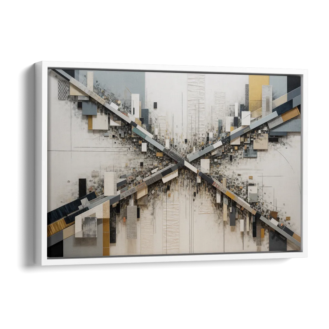 Geometric Urban Elegance White Abstract Side - White Canvas Wall Art