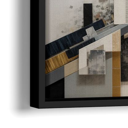 Geometric Urban Elegance White Abstract - Close-Up Black Frame Canvas
