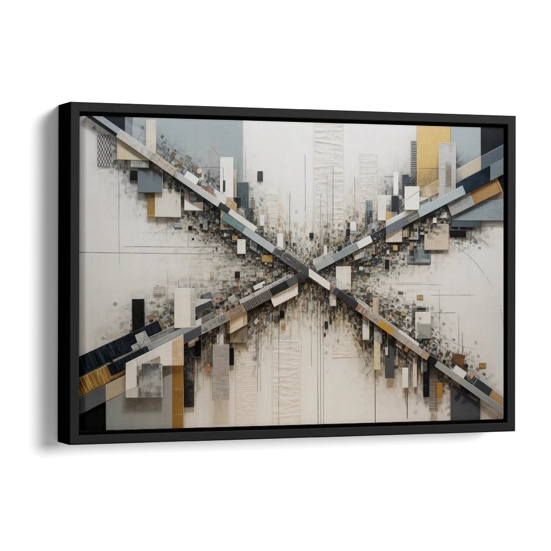 Geometric Urban Elegance White Abstract Side - Black Canvas Wall Art