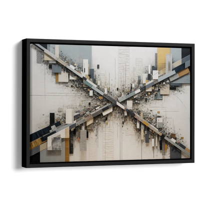 Geometric Urban Elegance White Abstract Side - Black Canvas Wall Art