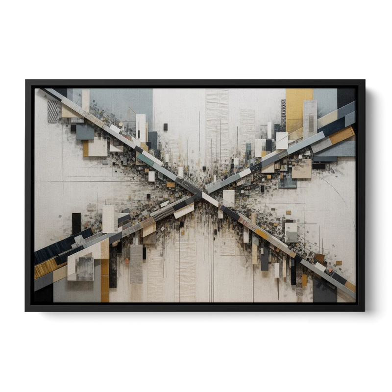 Geometric Urban Elegance White Abstract Front - Black Canvas Wall Art