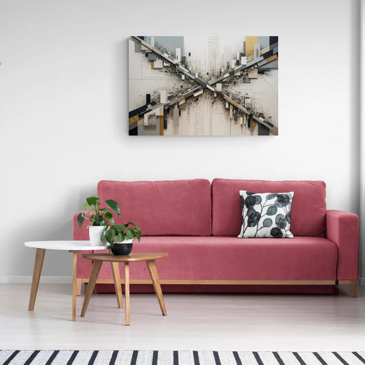 Geometric Urban Elegance White Abstract - Canvas Wall Art Living Room