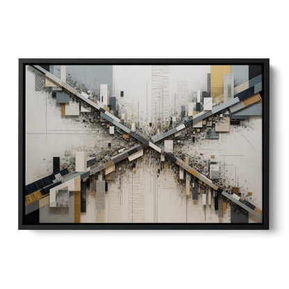 Geometric Urban Elegance White Abstract - Black Frame Canvas
