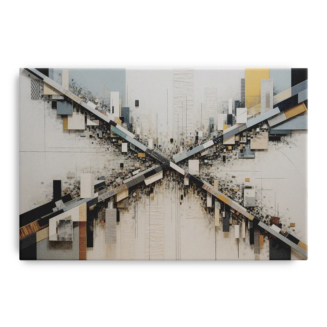 Geometric Urban Elegance White Abstract Front - Canvas Wall Art