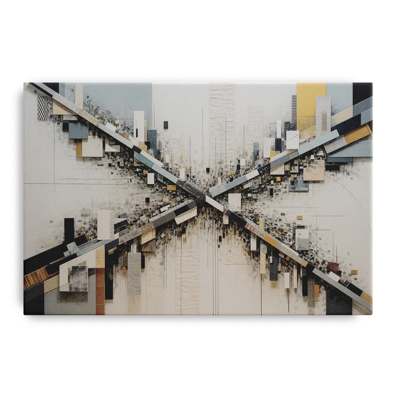 Geometric Urban Elegance White Abstract Front - Canvas Wall Art