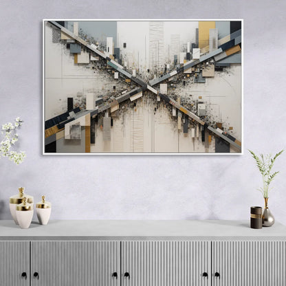 Geometric Urban Elegance White Abstract Sitting Room - White Canvas Wall Art