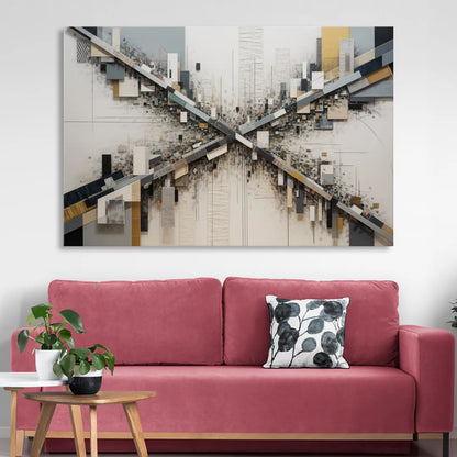 Geometric Urban Elegance White Abstract Living Room - Canvas Wall Art