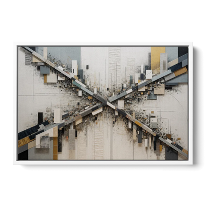 Geometric Urban Elegance White Abstract - White Frame Canvas