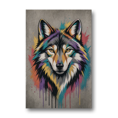 Street Art Geometric Wolf in Stencil Facets - Canvas Wall Art - Front