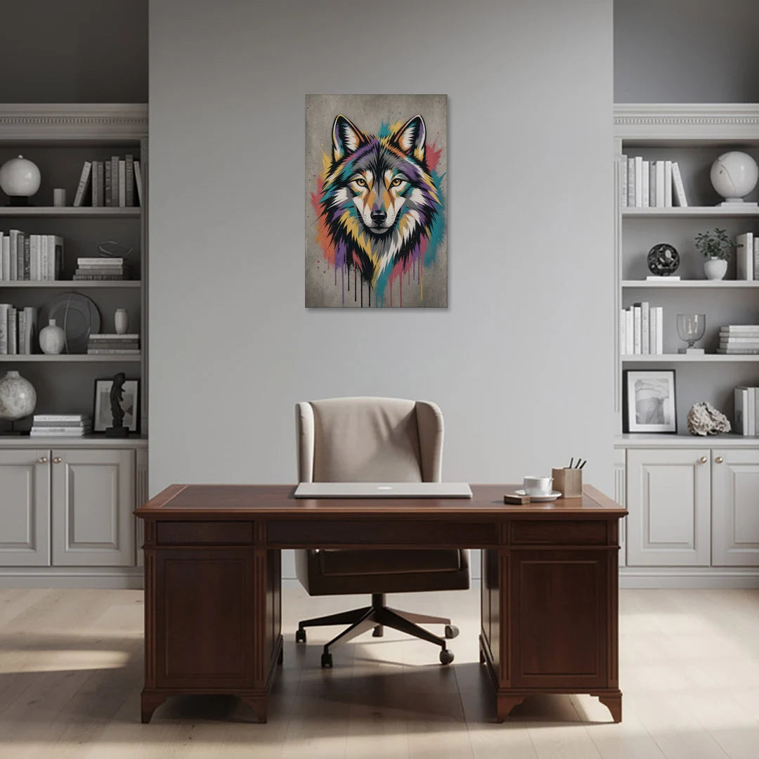 Geometric Wolf in Stencil Facets - Canvas Wall Art - Office - 24x36