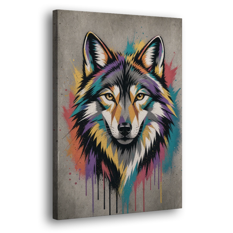 Street Art Geometric Wolf in Stencil Facets - Canvas Wall Art