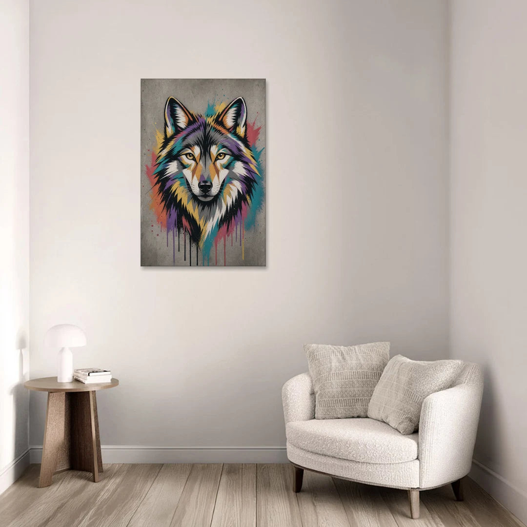 Geometric Wolf in Stencil Facets - Canvas Wall Art - Sofa - 24x36