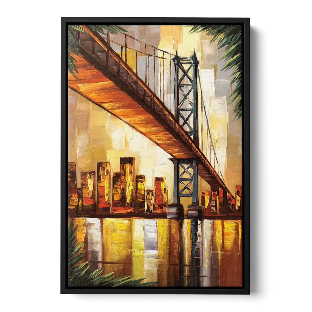 George Washington Bridge Scenic Front - Black Canvas Wall Art