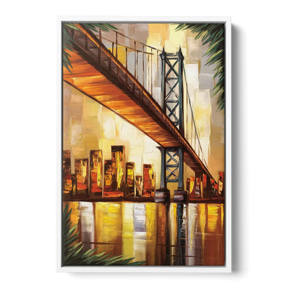 George Washington Bridge Scenic Front - White Canvas Wall Art