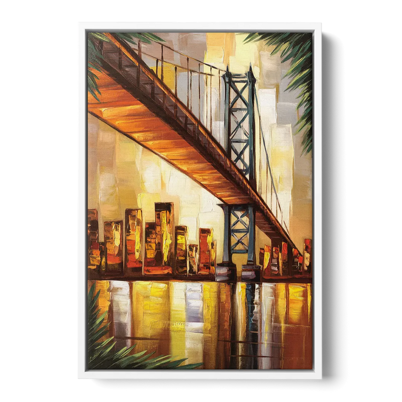 George Washington Bridge Scenic Front - White Canvas Wall Art