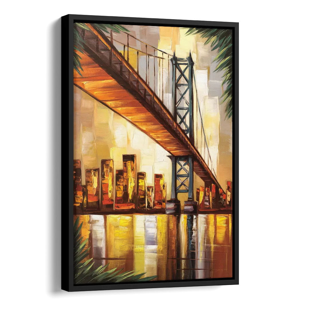 George Washington Bridge Scenic Side - Black Canvas Wall Art