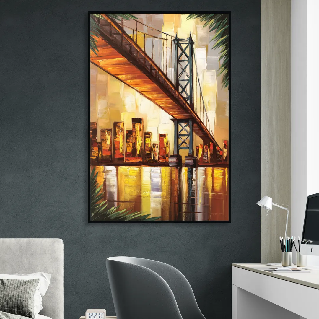 George Washington Bridge Scenic Sitting Room - Black Canvas Wall Art