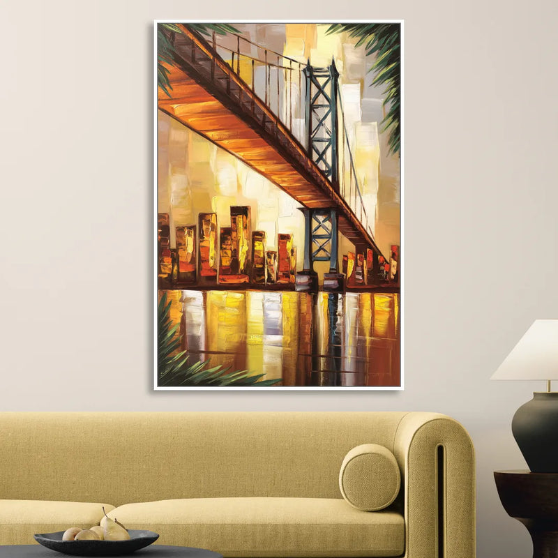 George Washington Bridge Scenic Living Room - White Canvas Wall Art