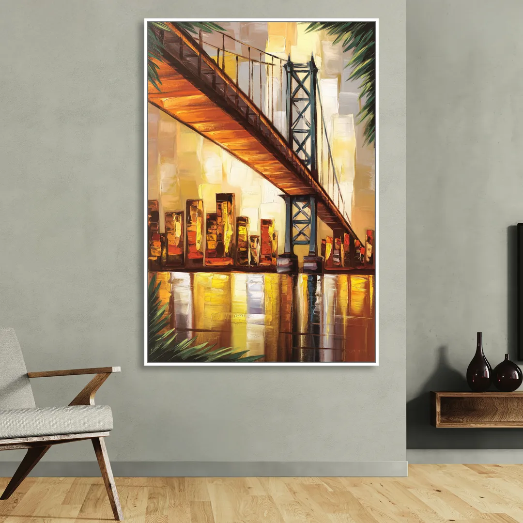 George Washington Bridge Scenic Sitting Room - White Canvas Wall Art