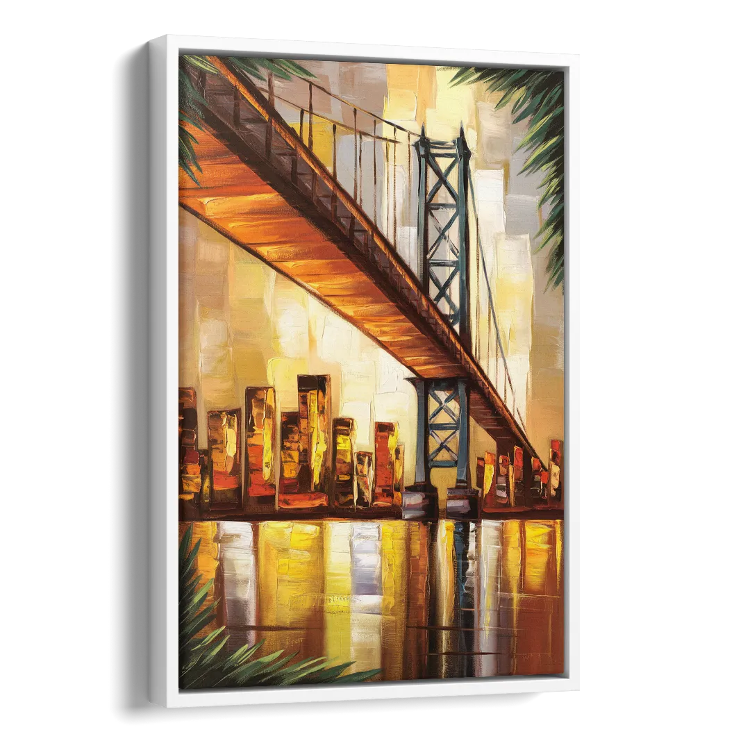 George Washington Bridge Scenic Side - White Canvas Wall Art