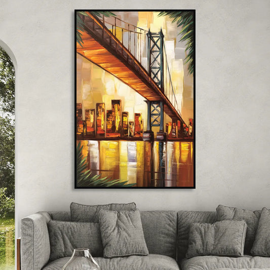 George Washington Bridge Scenic Living Room - Black Canvas Wall Art