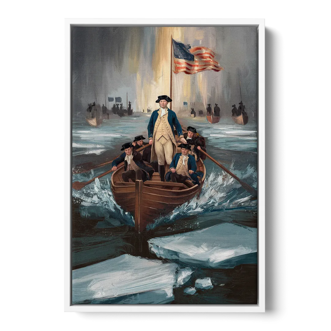George Washington Crossing Delaware Front - White Canvas Wall Art